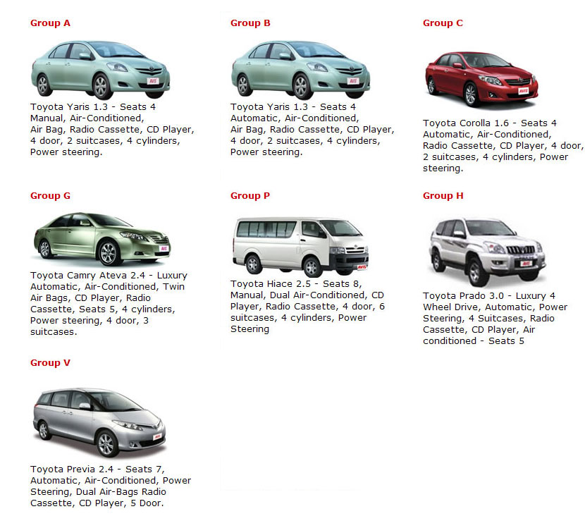 avis rental cars list fiji